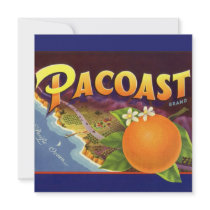 Pacoast Oranges, Vintage Fruit Crate Label Art Invites