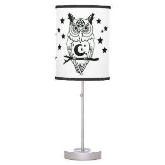 Pagan Owl with Pentacle and Stars Lamp