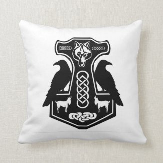 Pagan Thor's Hammer with Ravens Pillow