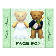 Page Boy - Teddy Bears Apple Green Wedding Invite