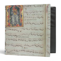 Page of musical notation with historiated binders