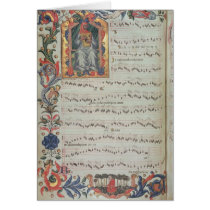 Page of musical notation with historiated cards