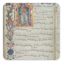 Page of musical notation with historiated stickers