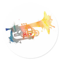 Paint Splat Mellophone Round Stickers