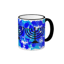Paint Splatter Blue Menorah Mugs