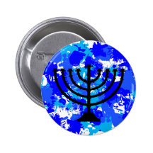 Paint Splatter Blue Menorah Pin