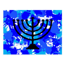 Paint Splatter Blue Menorah Postcards