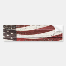 Painted American Flag on Rustic Wood Texture Bumper Stickers