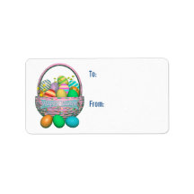 Painted Easter Eggs in Basket Gift Tag Custom Address Label