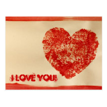 painted heart imprint - handmade design post cards