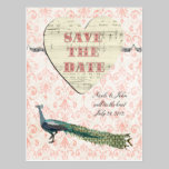Painted Peacock Elegant Pink Damask Save the Date  postcards