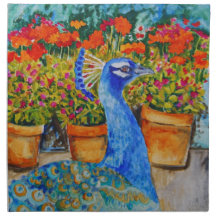 Painted Peacock & Flower Napkins