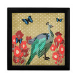 Painted Peacock Golden Stars  Art Box Keepsake Box