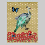 Painted Peacock & Peonies Golden Star  Postcard postcards