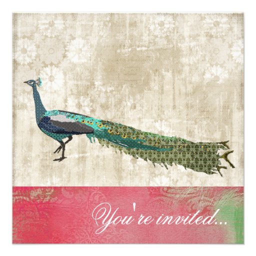 Painted Peacock Pink & White Vintage Invitation