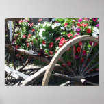 Painted Wagon Wheel and Flowers Print