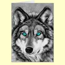 Painted Wolf Grayscale Christmas Card cards