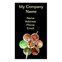 Painter's palette with bright colours and brushes business cards