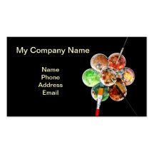 Painter's palette with multiple colours and brushe business cards