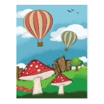 Painting of mushrooms in the park near the city post cards