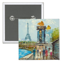 Painting Of Paris Eiffel Tower Scene Button