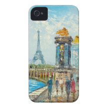 Painting Of Paris Eiffel Tower Scene iPhone 4 Covers