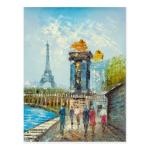 Painting Of Paris Eiffel Tower Scene Post Cards