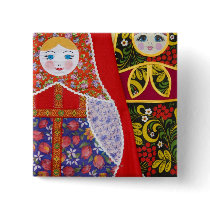 Painting of Russian Matryoshka doll Button