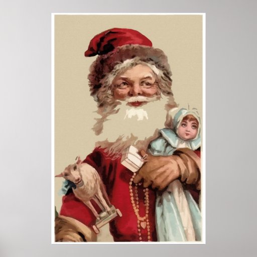 Painting vintage Santaclaus and toys Posters