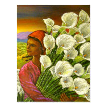 Painting Woman With Cala Lilies Art - Multi Post Cards
