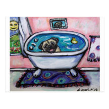 paintingpugpinkbath2 carte postale