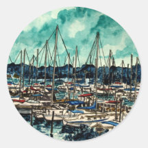 paintings of sailboats sailor sailing art round sticker