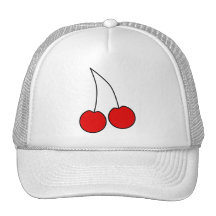 Pair of Red Cherries. Black Outline. Hats