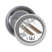 Pair of Skis I Ski T-shirts and Gifts Button