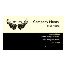 Pair of wings with two woman eyes above business card template