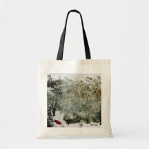 Paisaje Nevado y Paraguas Rojo Bags