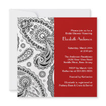 Paisley Bridal Shower Invitation Black & Red