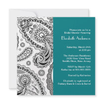 Paisley Bridal Shower Invitation Black & Turquoise
