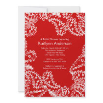 Paisley Bridal Shower Invitation White Red