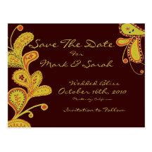 Paisley Leaves & Vines Save The Date Post Card