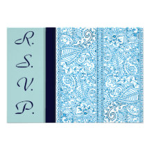 Paisley Passion - Blue (Henna) (Wedding) Personalized Announcements