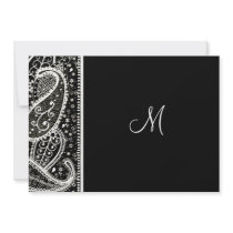 Paisley Pattern Bl. & Wh. Wedding Invitation