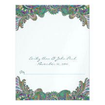Paisley Peacock Colours Wedding Place Card Custom Invitation