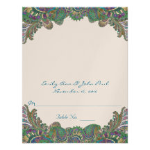 Paisley Peacock Colours Wedding Place Card Invitations