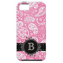 Paisley Print   Pink with Girly Monogram Initial iPhone 5 Cover