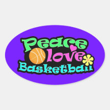 Paix, amour, basket-ball ; Rétro Autocollants Ovales