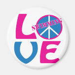 Paix, amour, chemise de natation de filles magnets