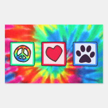 Paix, amour, chien ; Pawprint Stickers En Rectangle