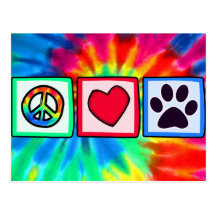 Paix, amour, chien ; Pawprint Carte Postale