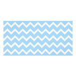 Pale Blue and White Zig zag Stripes. Customized Photo Card